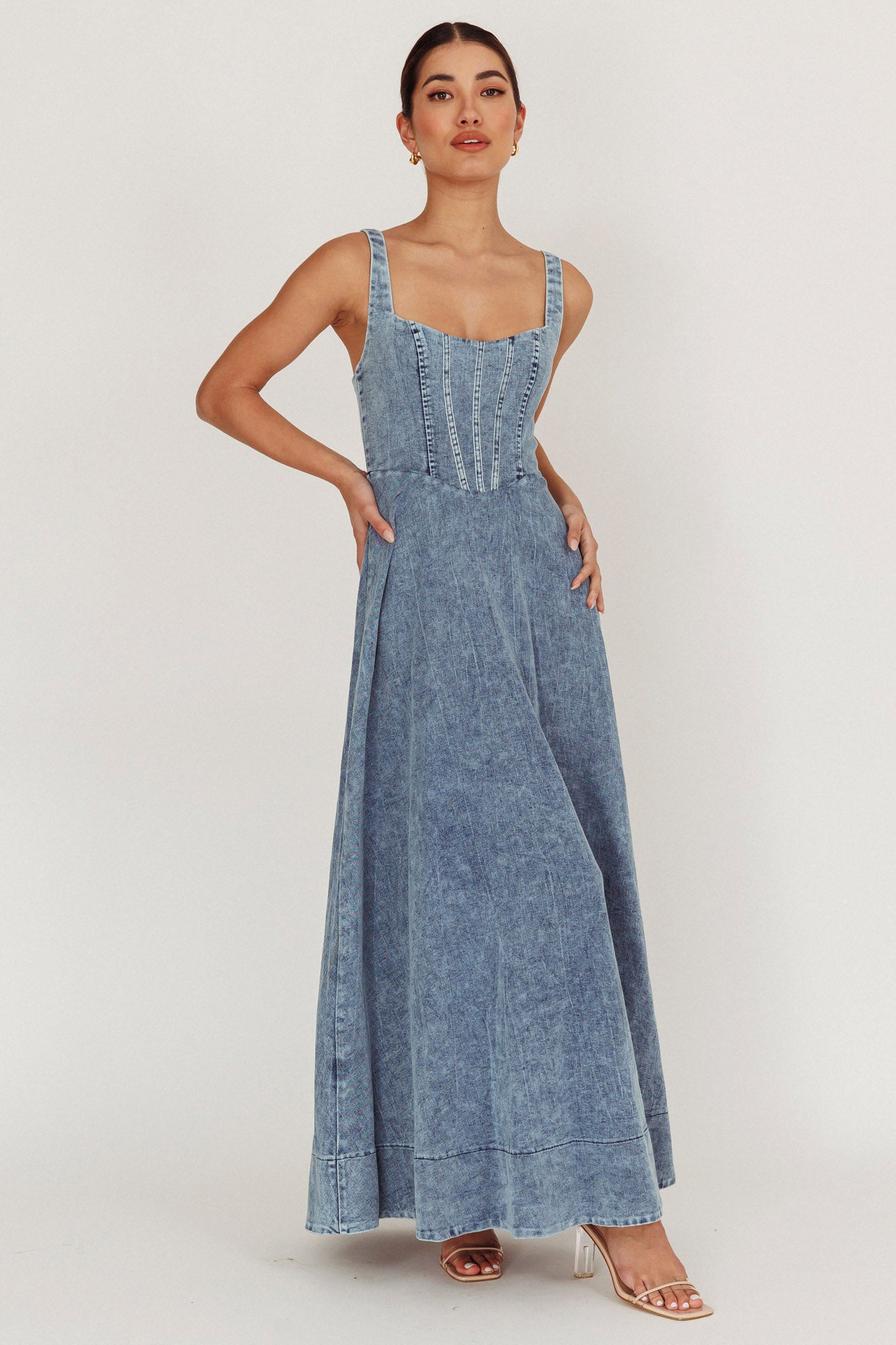 Talissa A-Line Maxi Denim Dress Blue