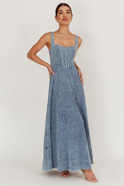 Talissa A-Line Maxi Denim Dress Blue