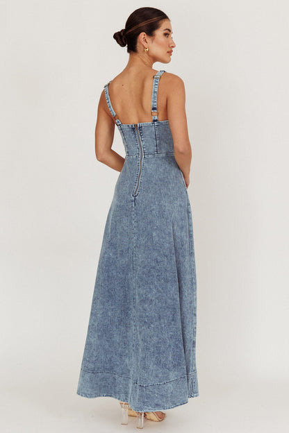 Talissa A-Line Maxi Denim Dress Blue