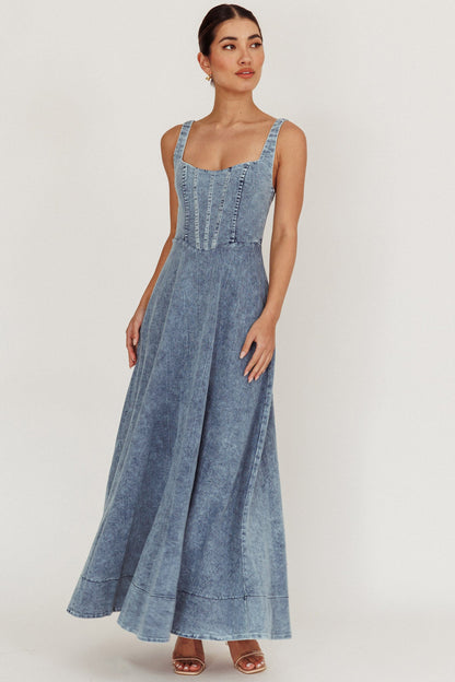 Talissa A-Line Maxi Denim Dress Blue