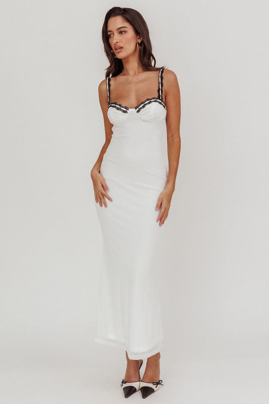 Girl Power Lace Strap Maxi Dress White