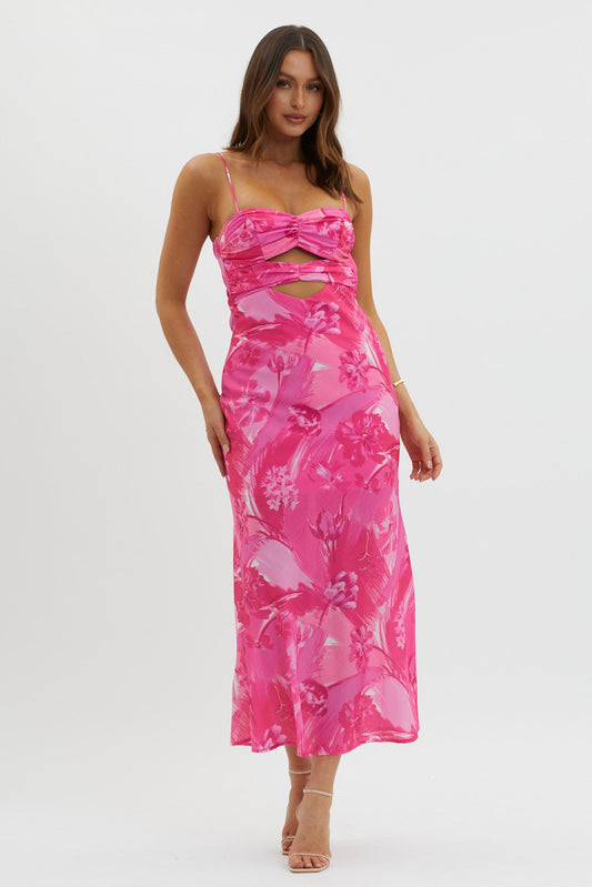 Melania Cut-Out Bodice Dress Floral Pink