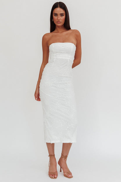 Bia Strapless Embroidered Midi Dress White