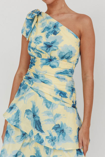 Kenny One Shoulder Tiered Floral Maxi Dress Yellow