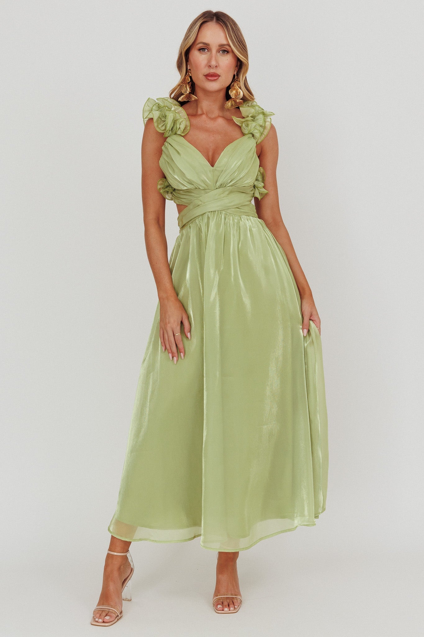 Madara Lace-Up Back Maxi Dress Sage
