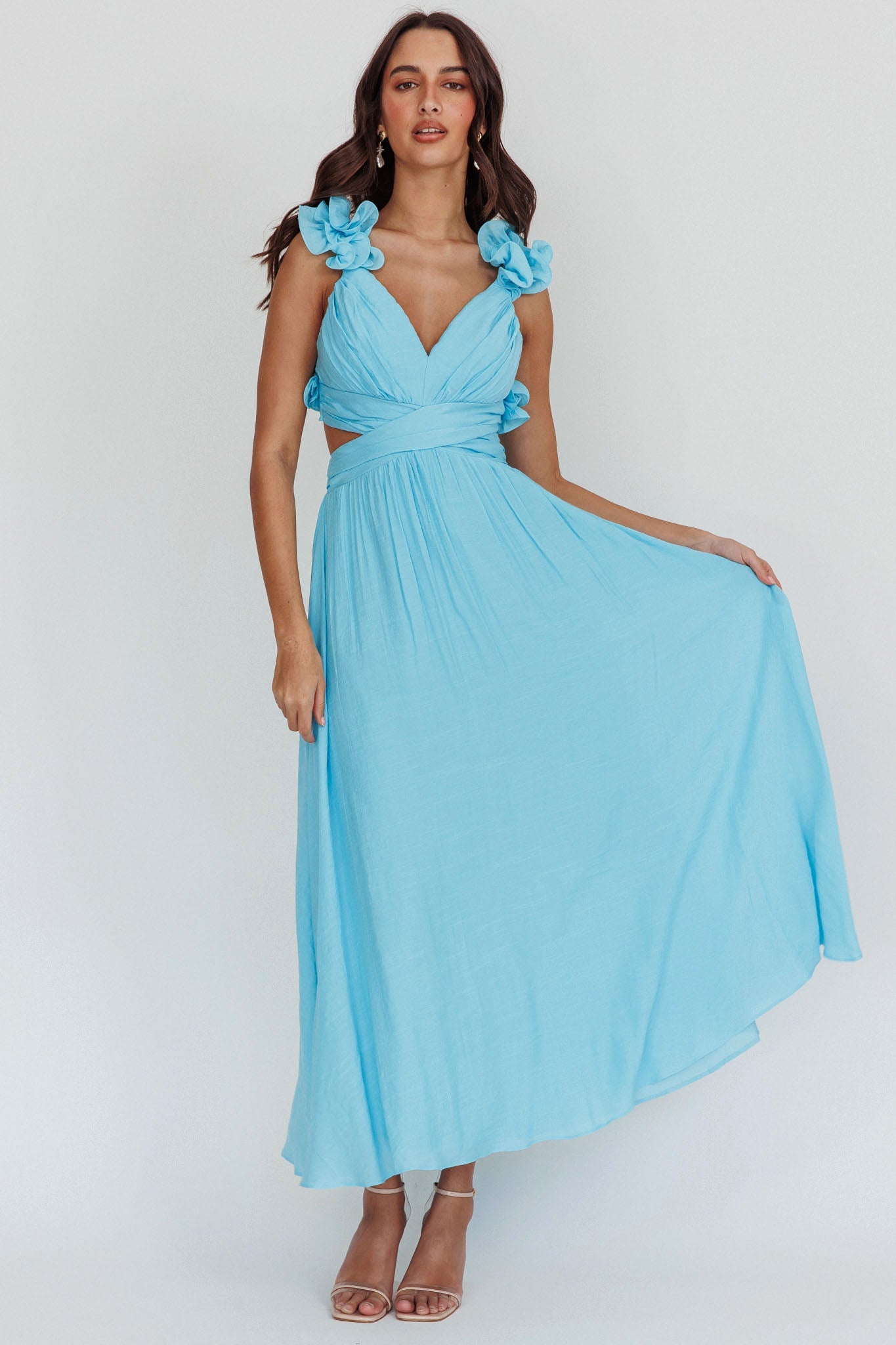 Madara Laced Back Ruffle Dress Blue