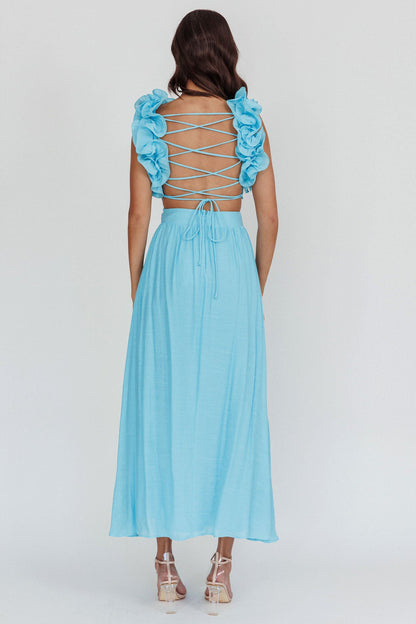 Madara Laced Back Ruffle Dress Blue