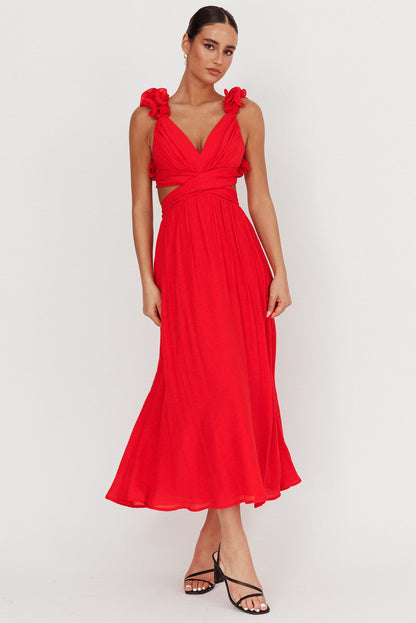Madara Laced Back Ruffle Dress Red
