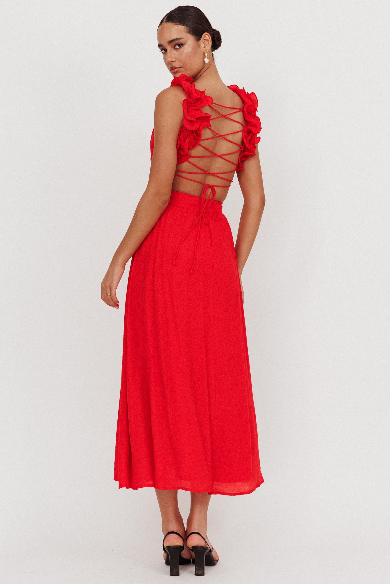 Madara Laced Back Ruffle Dress Red