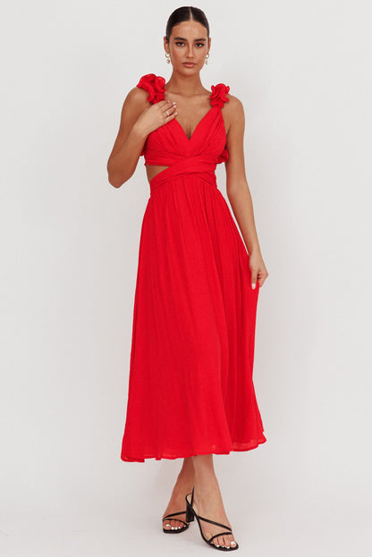 Madara Laced Back Ruffle Dress Red