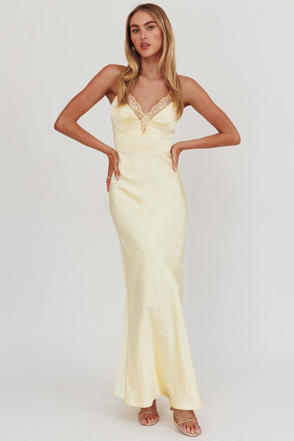 Summer Of Love Lace Trim Maxi Dress Lemon