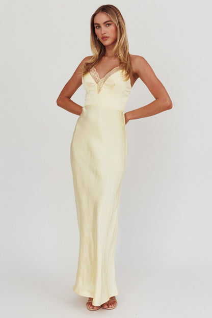 Summer Of Love Lace Trim Maxi Dress Lemon