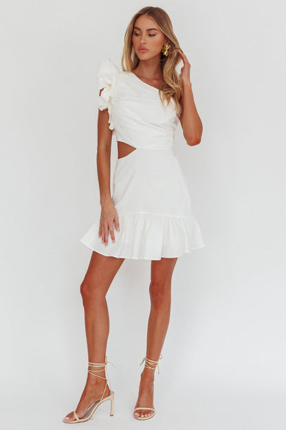 Deanna One-Shoulder Cut-Out Mini Dress White