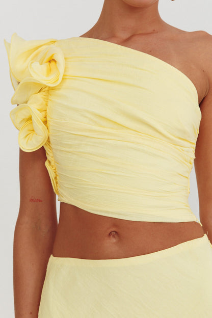 Deanna One-Shoulder Ruffle Top Lemon