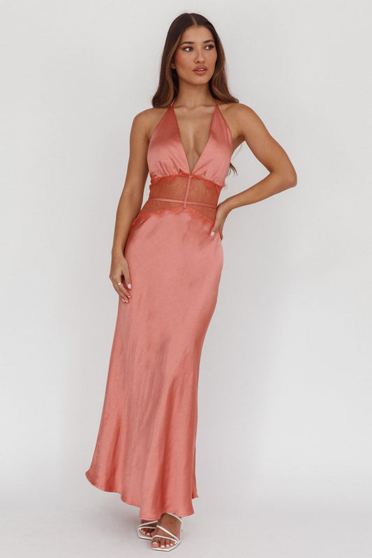 Tarly Lace Waist Halter Maxi Dress Rose