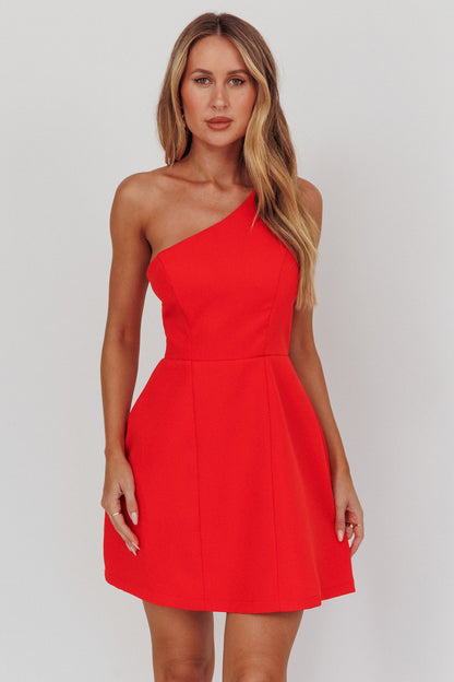 Opulent One-Shoulder Mini Dress Red
