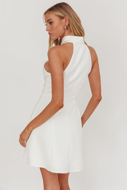 Opulent Collared Neckline Mini Dress White