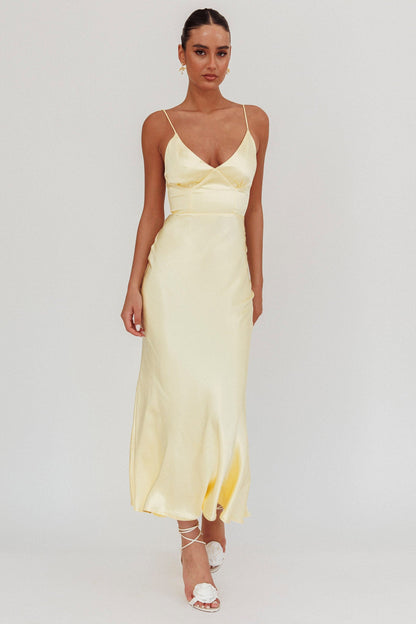 Hold Me Satin Backless Maxi Dress Lemon