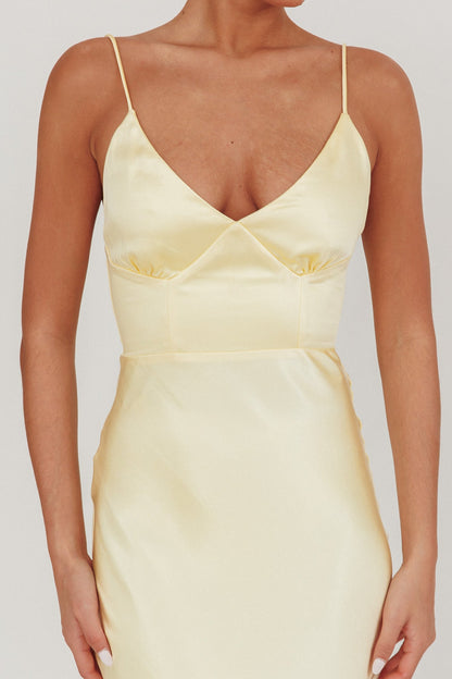 Hold Me Satin Backless Maxi Dress Lemon