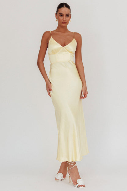 Hold Me Satin Backless Maxi Dress Lemon