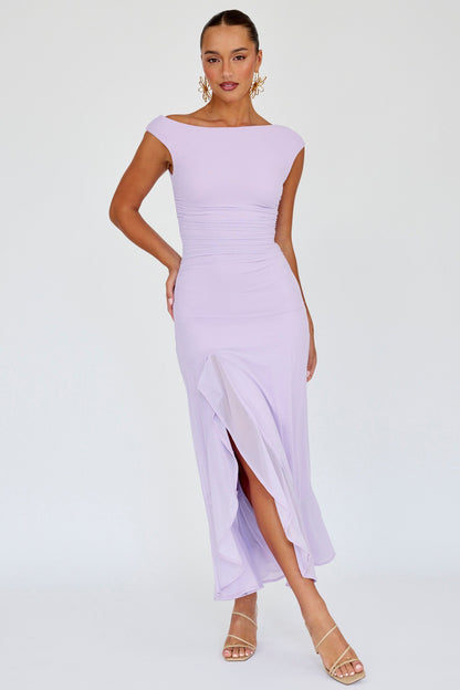 Moonlit Magic Asymmetric Neckline Maxi Dress Lilac