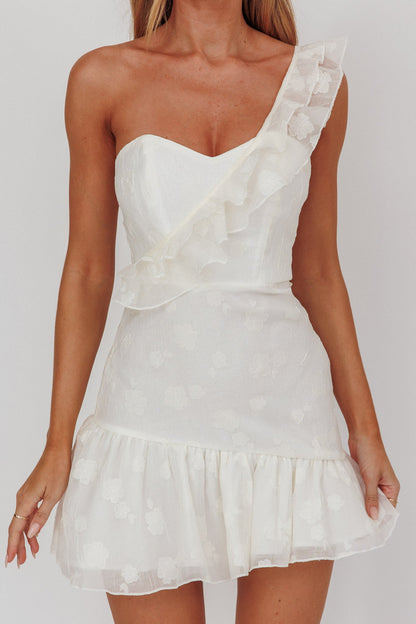 Minka One-Shoulder Ruffle Mini Dress Off White