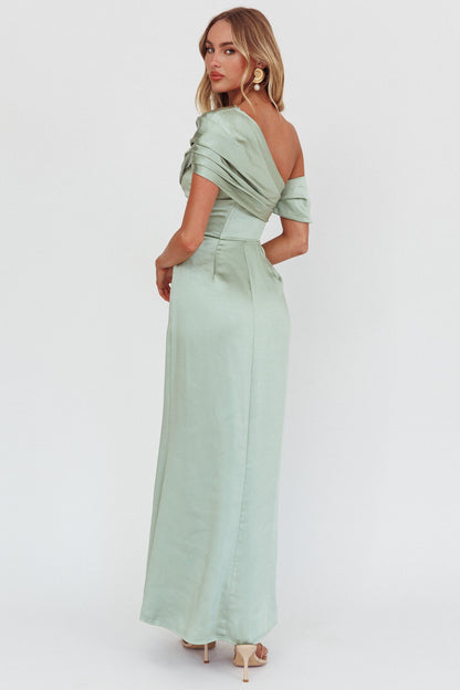 Bellissima Asymmetric Shoulder Maxi Dress Sage