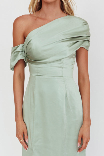 Bellissima Asymmetric Shoulder Maxi Dress Sage