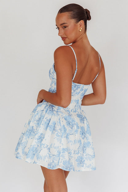 Courting Cami Strap Mini Dress Floral Blue