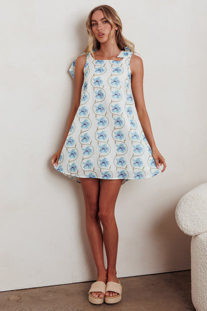 Annalee Tied Shoulder Mini Dress Floral Blue