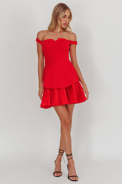 Devoted Love Pleat Hem Mini Dress Red