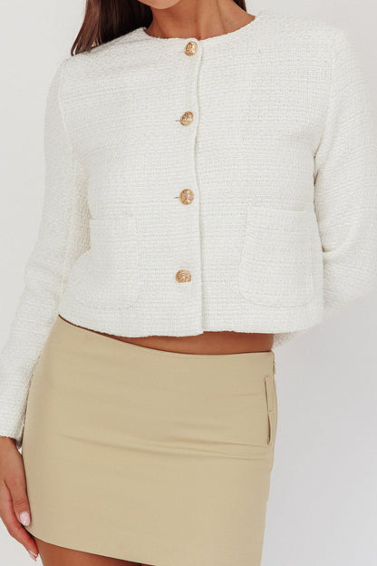 Beverly Hills Cropped Jacket Tweed White