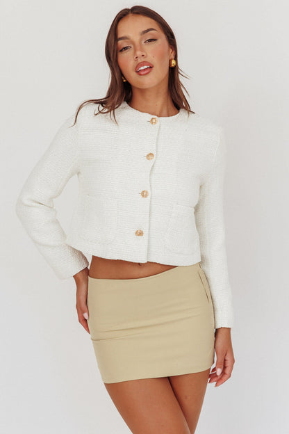 Beverly Hills Cropped Jacket Tweed White