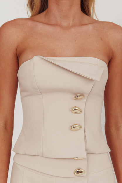 Ishani Hardware Decoration Strapless Top Beige