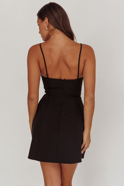 Captivated Button Feature Mini Dress Black