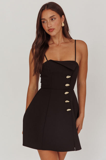 Captivated Button Feature Mini Dress Black