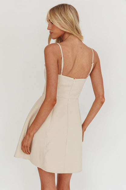 Captivated Button Feature Mini Dress Stone