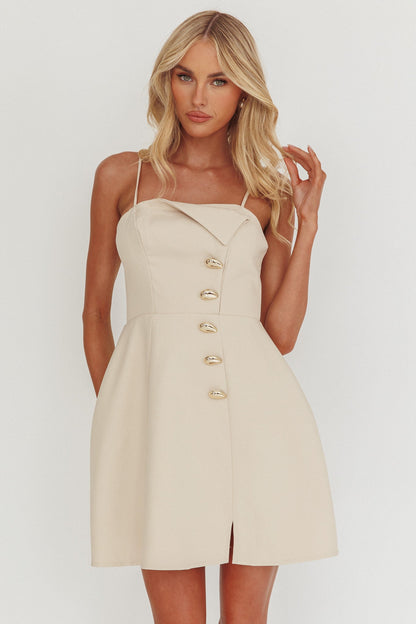 Captivated Button Feature Mini Dress Stone