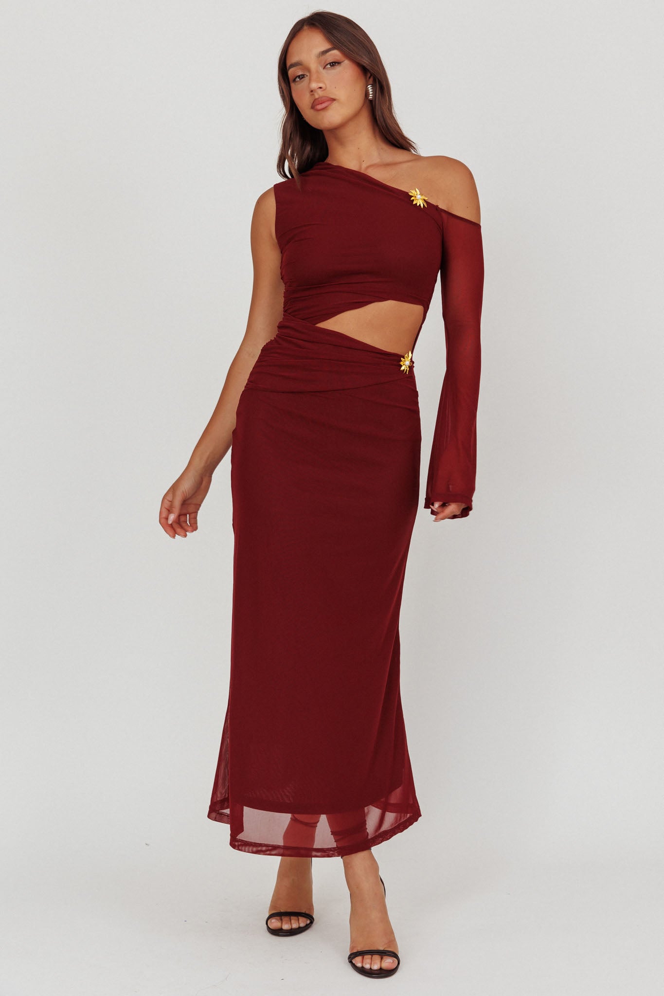 Prima One Shoulder Cut-Out Maxi Dress Wine