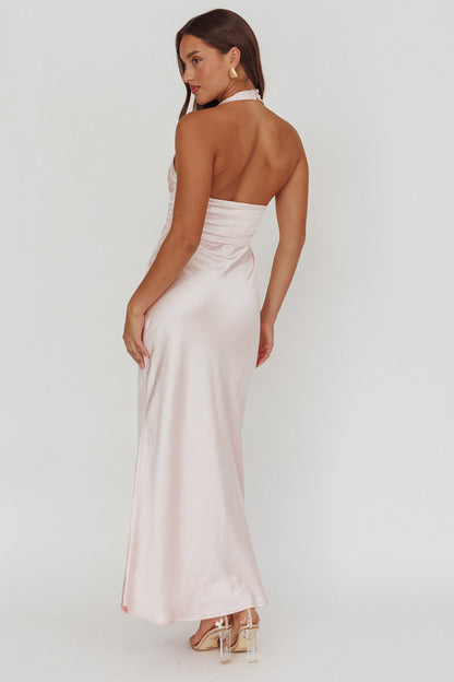 Fair Play Gathered Bust Halter Maxi Dress Pink