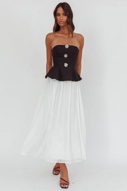 Rebel Peplum Bodice Midi Dress Black