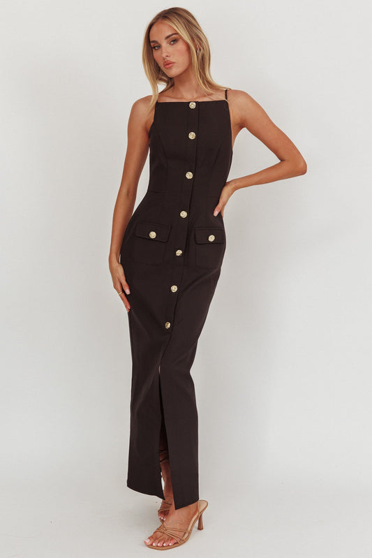 Harlin Button Decoration Maxi Dress Black