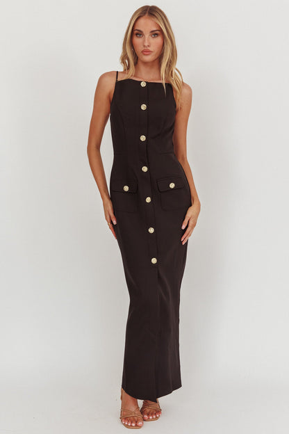 Harlin Button Decoration Maxi Dress Black