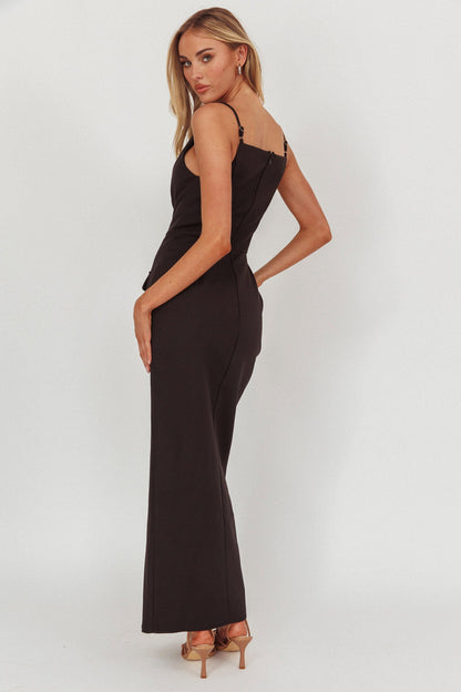 Harlin Button Decoration Maxi Dress Black