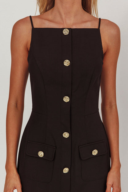 Harlin Button Decoration Maxi Dress Black