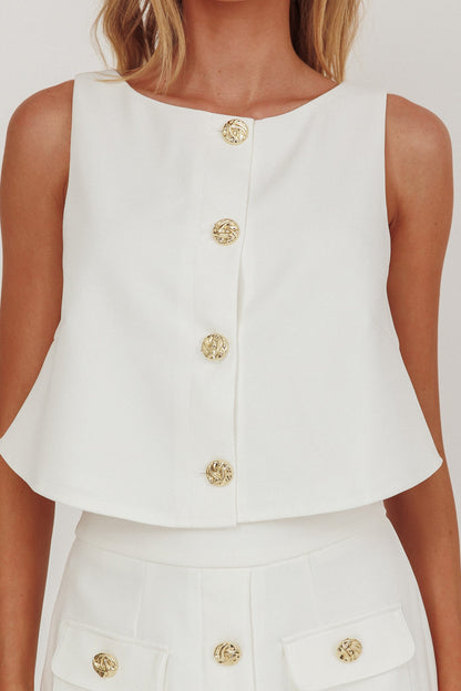 Bondi Sunset Front Button Top White