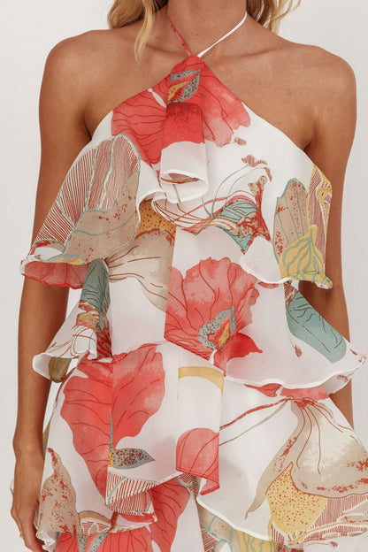 Darylyn Tiered Ruffle Maxi Dress Floral Red