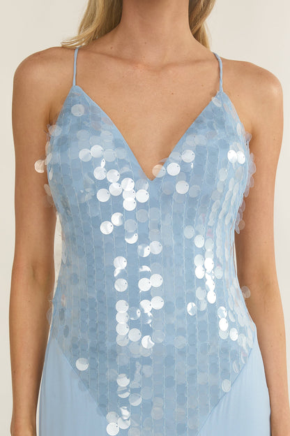 Meranda V-Neck Criss-Cross Maxi Dress Sequin Blue