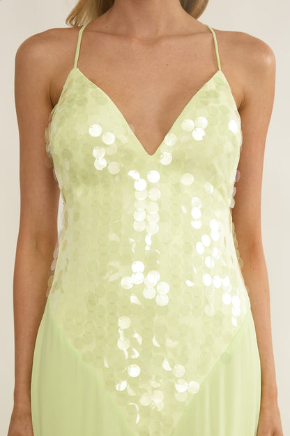 Meranda V-Neck Criss-Cross Maxi Dress Sequin Yellow