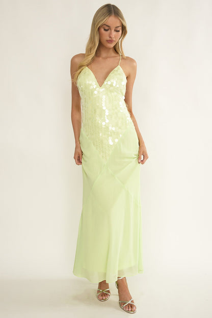Meranda V-Neck Criss-Cross Maxi Dress Sequin Yellow